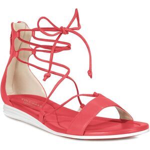 Cole Haan Womens Original Grand Red Open Toe Cushioned Flat Sandals Shoes New